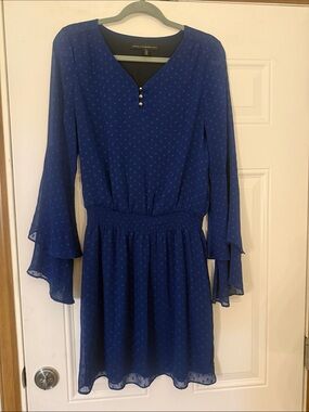 White House Black Market Royal Blue Long-Sleeve Smocked Waist Dress